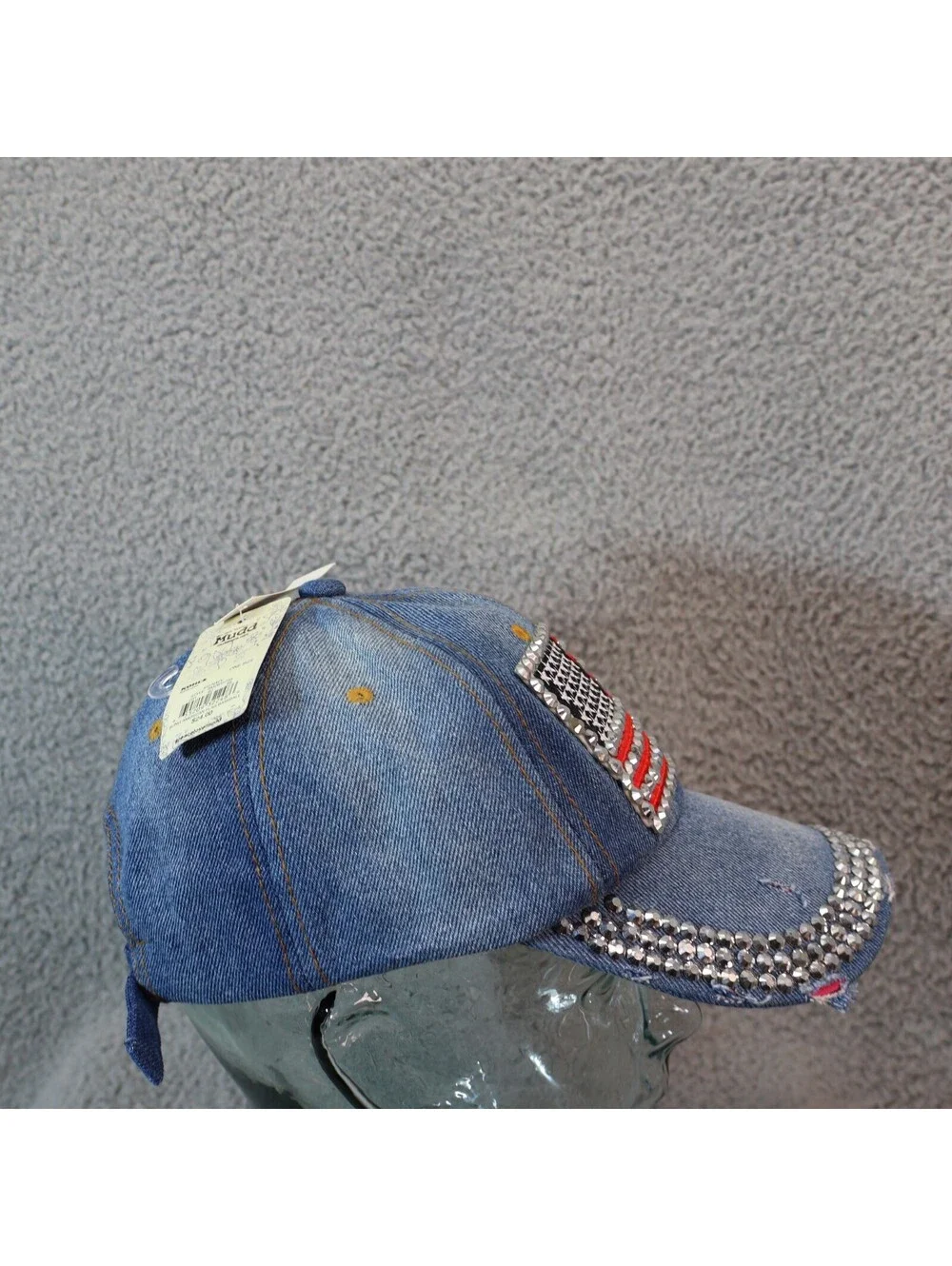 Mudd Jeans Women Hat USA Flag Denim Rhinestone Y2K OSFA NWT